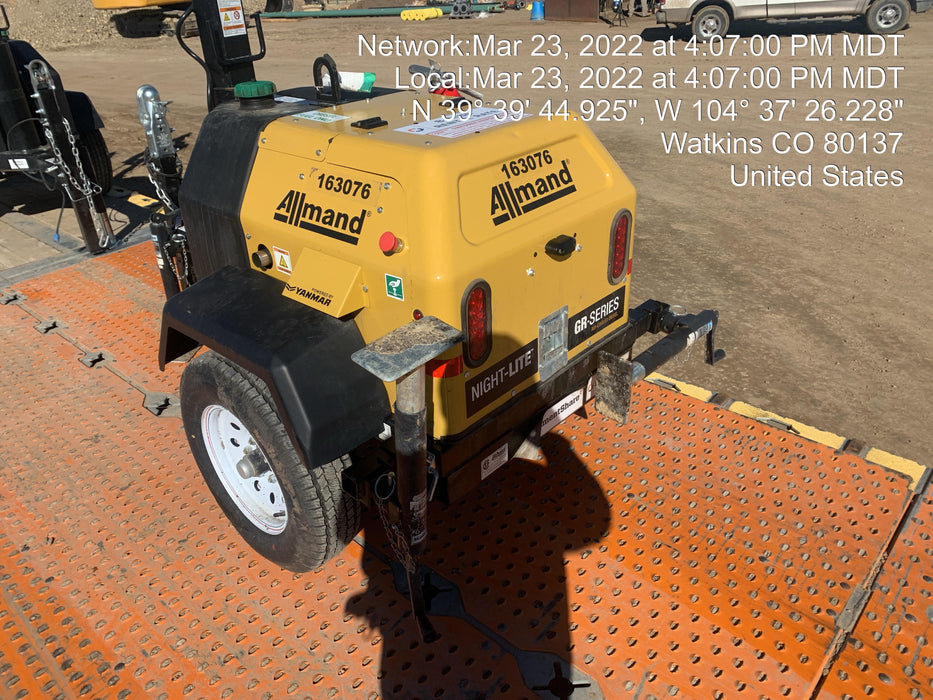 2021 Allmand NLV3GR (4) LED Light Fixture 350W, 23' Vertical Mast, 3kW Prime, Towable, Deep Sea L401, Leveling Jacks, Yanmar T4F 5.8hp