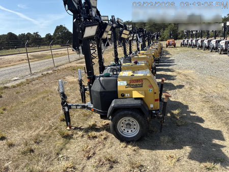 2022 Allmand NLV3GR (4) LED Light Fixture 350W, 23' Vertical Mast, 3kW Prime, Towable, Deep Sea L401, Leveling Jacks, Yanmar T4F 5.8hp