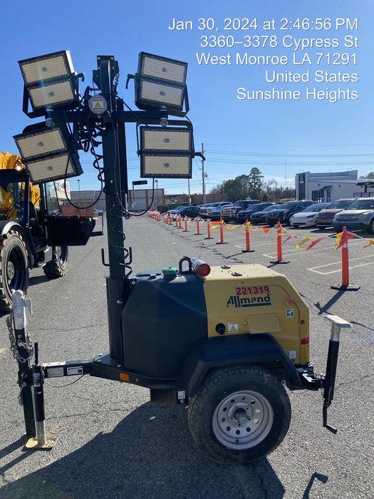 2022 Allmand NLV3GR (4) LED Light Fixture 350W, 23' Vertical Mast, 3kW Prime, Towable, Deep Sea L401, Leveling Jacks, Yanmar T4F 5.8hp