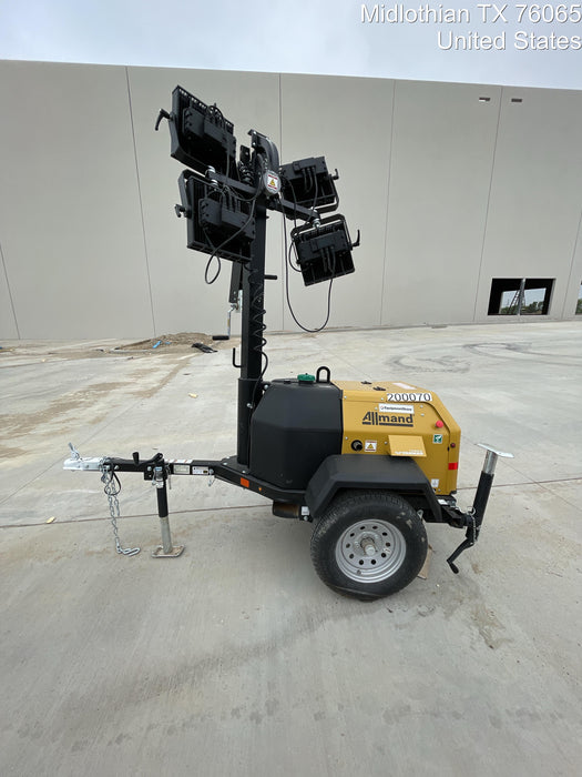 2022 Allmand NLV3GR (4) LED Light Fixture 350W, 23' Vertical Mast, 3kW Prime, Towable, Deep Sea L401, Leveling Jacks, Yanmar T4F 5.8hp