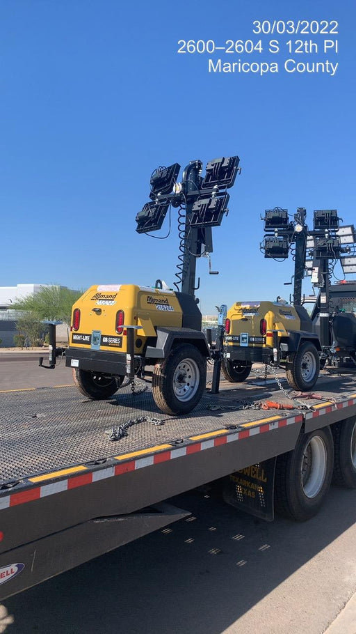 2022 Allmand NLV3GR (4) LED Light Fixture 350W, 23' Vertical Mast, 3kW Prime, Towable, Deep Sea L401, Leveling Jacks, Yanmar T4F 5.8hp