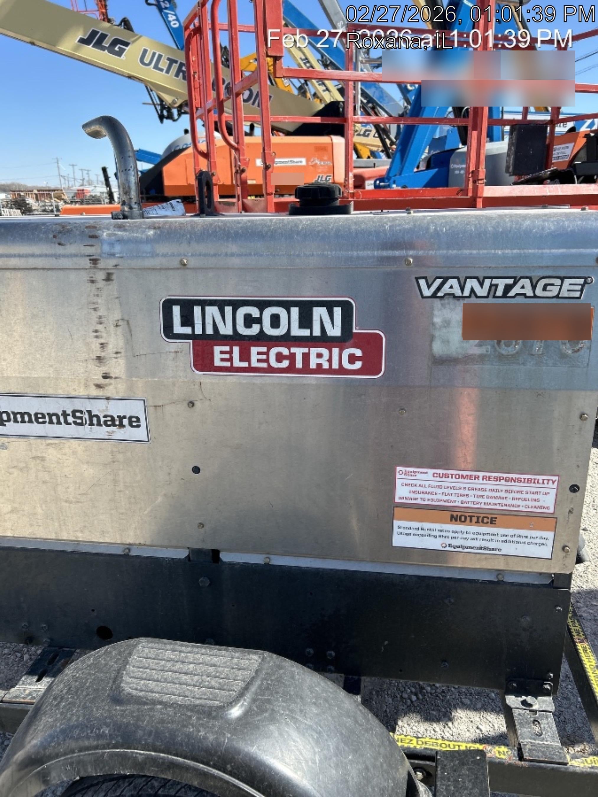 2019 Lincoln Electric Vantage 322 Welder Ready-Pak 3, Two wheel trailer, Fender and Light kit, Cable Rack