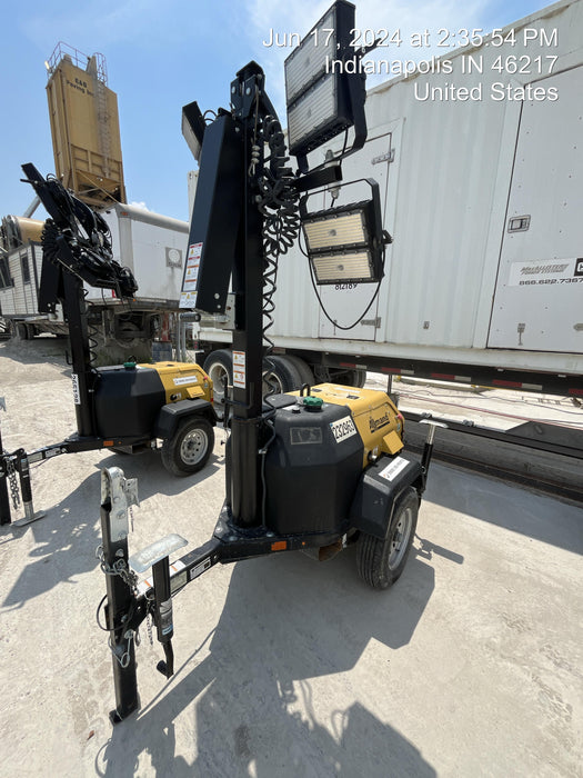 2022 Allmand NLV3GR (4) LED Light Fixture 350W, 23' Vertical Mast, 3kW Prime, Towable, Deep Sea L401, Leveling Jacks, Yanmar T4F 5.8hp