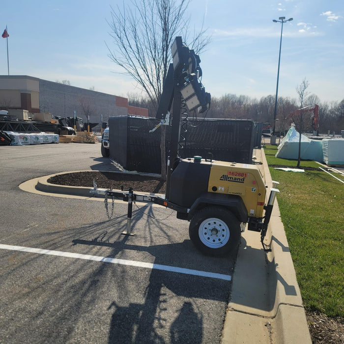 2021 Allmand NLV3GR (4) LED Light Fixture 350W, 23' Vertical Mast, 3kW Prime, Towable, Deep Sea L401, Leveling Jacks, Yanmar T4F 5.8hp