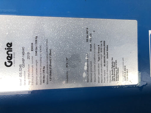 2019 Genie GS-3246 Folding rails with full height swing gate