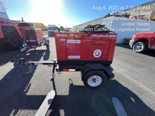 2022 Shindaiwa DGW400MDL Kubota D902 Engine, 23 HP, Dual Op Welder, Wire, Arc, Droop Stick, Tig, and CC Stick Functionality, Simulphase, 3 Phase and 1 Phase Gen Output, Single Axle NB Trlr, Slr Trckl Chrg 12V 12W, Fire Ext