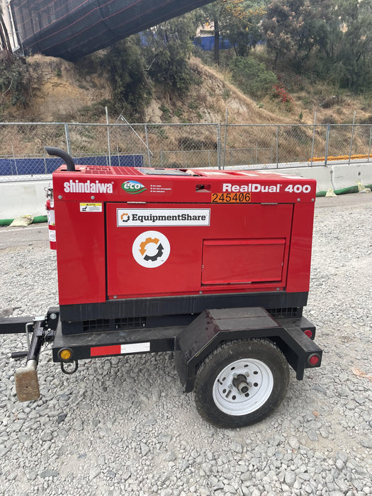 2022 Shindaiwa DGW400MDL Kubota D902 Engine, 23 HP, Dual Op Welder, Wire, Arc, Droop Stick, Tig, and CC Stick Functionality, Simulphase, 3 Phase and 1 Phase Gen Output, Single Axle NB Trlr, Slr Trckl Chrg 12V 12W, Fire Ext