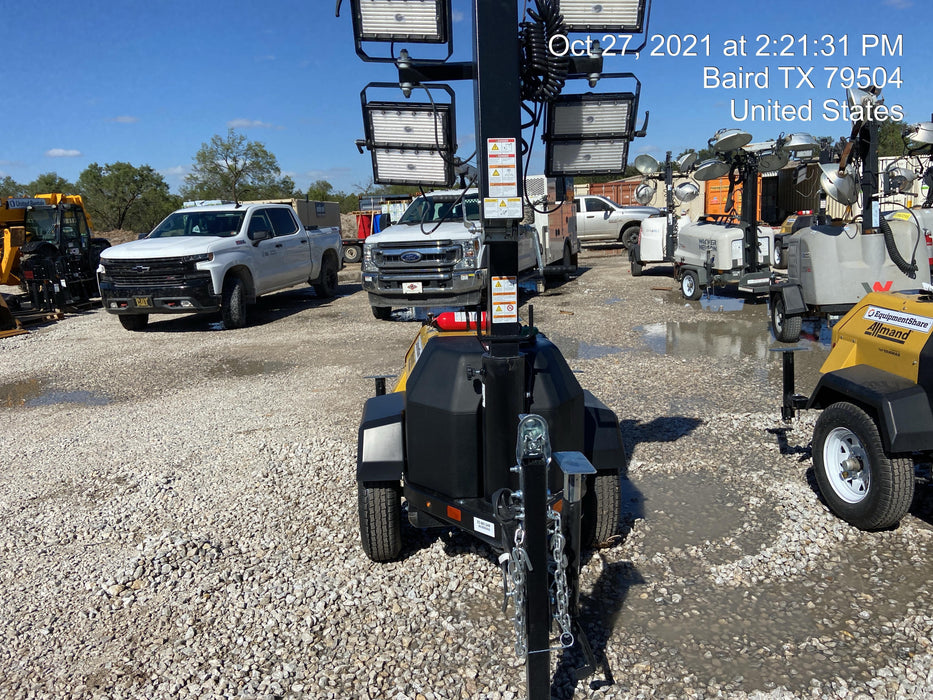 Allmand NLV3GR (4) LED Light Fixture 350W, 23' Vertical Mast, 3kW Prime, Towable, Deep Sea L401, Leveling Jacks, Yanmar T4F 5.8hp