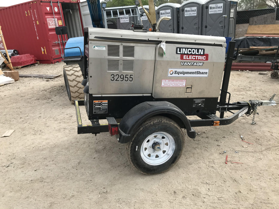 2019 Lincoln Electric Vantage 322 Welder Ready-Pak 3, Two wheel trailer, Fender and Light kit, Cable Rack