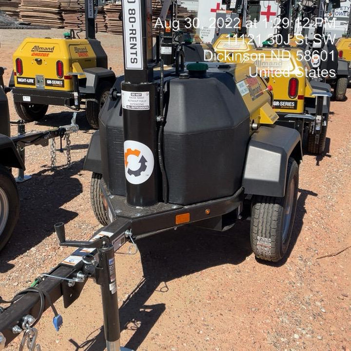 2022 Allmand NLV3GR (4) LED Light Fixture 350W, 23' Vertical Mast, 3kW Prime, Towable, ES Decals, T3