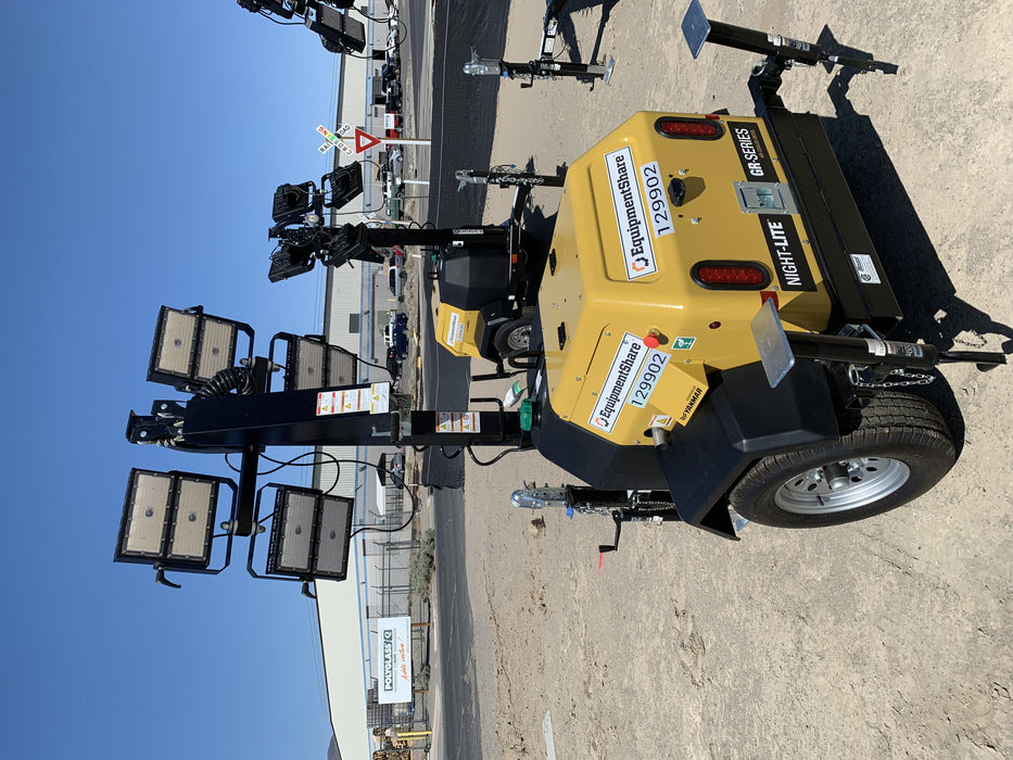 2021 Allmand NLV3GR (4) LED Light Fixture 350W, 23' Vertical Mast, 3kW Prime, Towable, Deep Sea L401, Leveling Jacks, Yanmar T4F 5.8hp