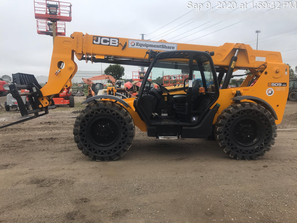 2020 JCB 509-42 Canopy, Solid Tires, Work Lights, Beacon, Aux Hydraulics, Back up Alarm, Lifting Eye, ES Decals