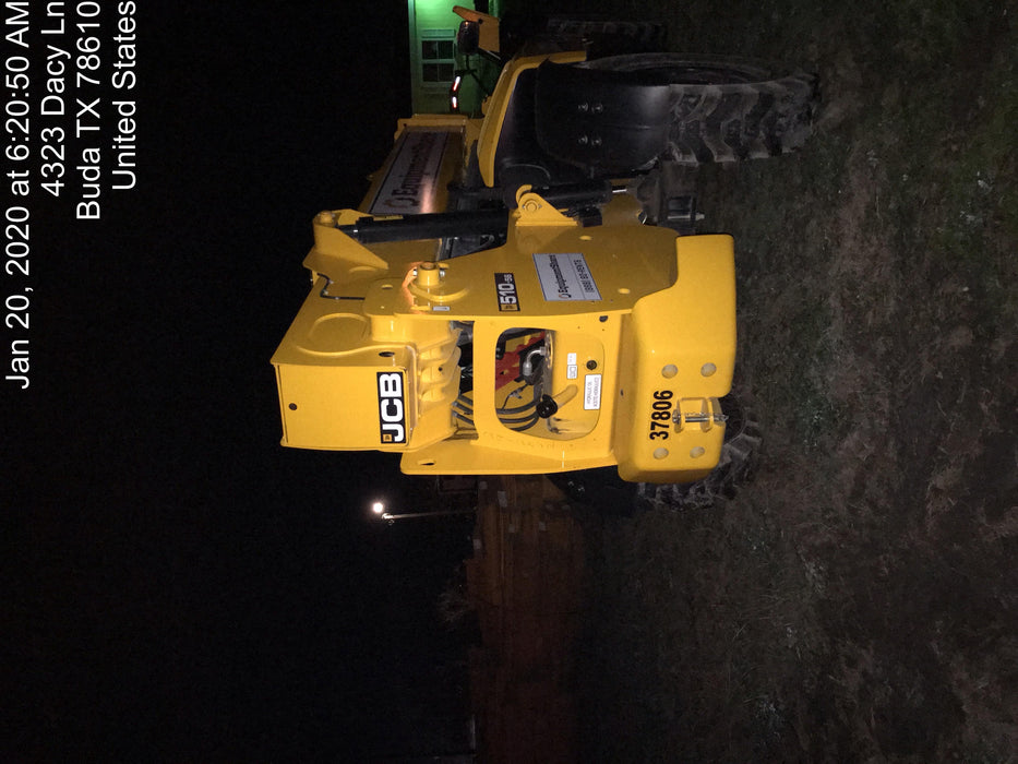 2019 JCB 510-56 Enclosed Cab, 74 HP, Solid Tires, Worklights, Beacon, Aux Hydraulics, Lifting Eye 66" Carriage/60" Forks