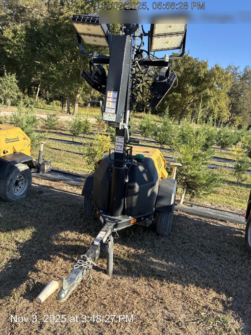 2022 Allmand NLV3GR (4) LED Light Fixture 350W, 23' Vertical Mast, 3kW Prime, Towable, Deep Sea L401, Leveling Jacks, Yanmar T4F 5.8hp