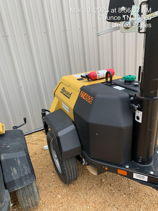 2022 Allmand NLV3GR (4) LED Light Fixture 350W, 23' Vertical Mast, 3kW Prime, Towable, Deep Sea L401, Leveling Jacks, Yanmar T4F 5.8hp