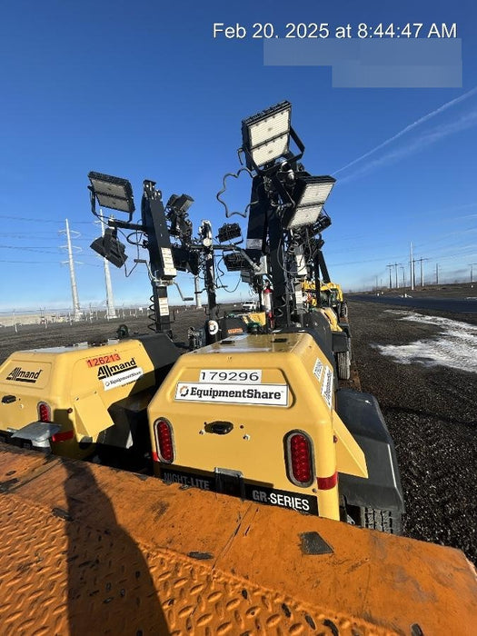 Allmand NLV3GR (4) LED Light Fixture 350W, 23' Vertical Mast, 3kW Prime, Towable, Deep Sea L401, Leveling Jacks, Yanmar T4F 5.8hp