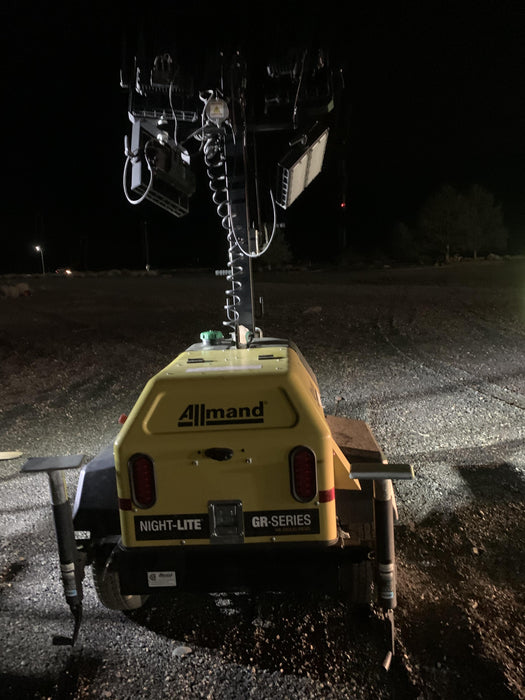 2020 Allmand NLV3GR (4) LED Light Fixture 350W, 23' Vertical Mast, 3kW Prime, Towable, Deep Sea L401, Leveling Jacks, Yanmar T4F 5.8hp