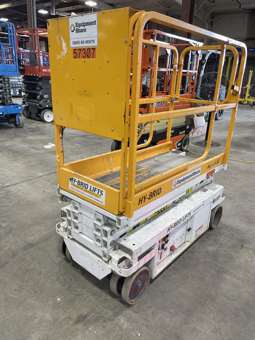 Custom Equipment HB-1430 <ul>
 <li>Hy-Brid Scissor Lift</li>
  <li>Platform capacity up to 670 lbs.</li>
  <li>Working height up to 20 ft</li>
  <li>Weighs under 1,700 lbs.</li>
  <li>Non-marking wheels </li>
</ul>