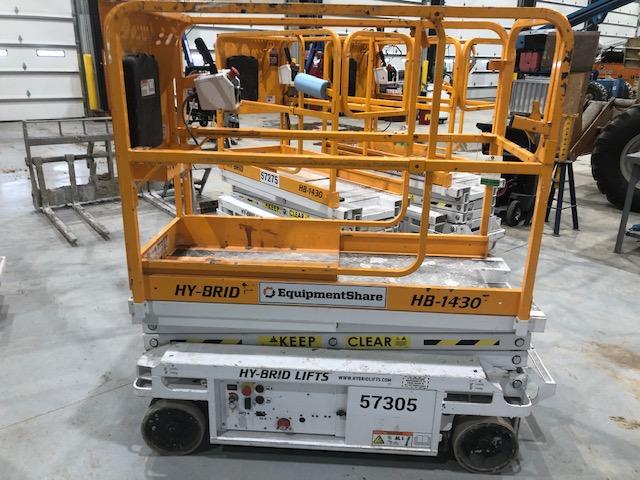 Custom Equipment HB-1430 <ul>
 <li>Hy-Brid Scissor Lift</li>
  <li>Platform capacity up to 670 lbs.</li>
  <li>Working height up to 20 ft</li>
  <li>Weighs under 1,700 lbs.</li>
  <li>Non-marking wheels </li>
</ul>